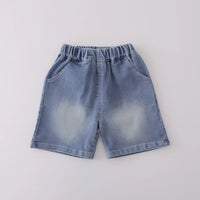 Boys Blue Embroidered Short Sleeves Polo T-Shirt With Denim Shorts Set Sets