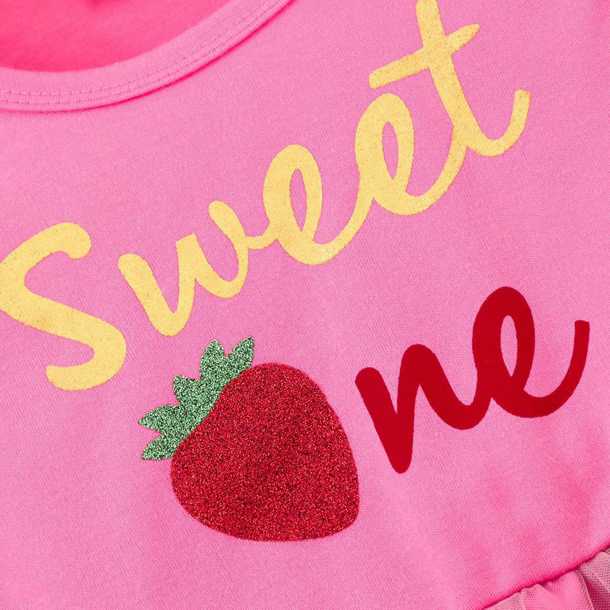 Girls Pink Strawberry Foil Print Tulle Overlay Casual Dress Casual Dresses