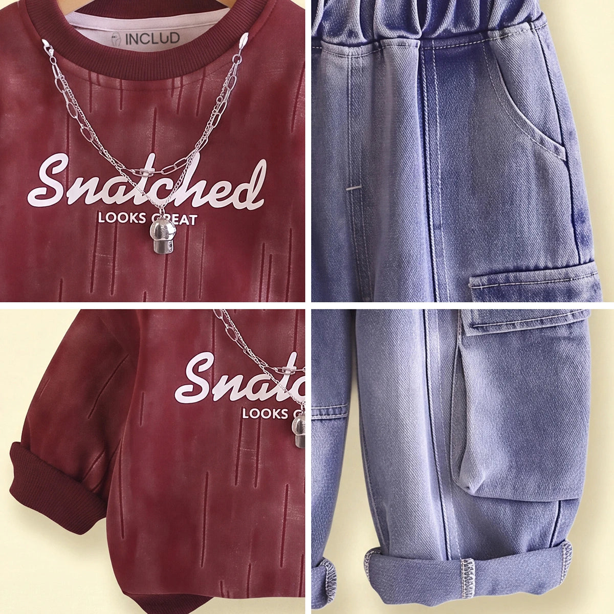 Boys Maroon Typography Sweatshirt With Denim Pants Sets 2 pc. Sets