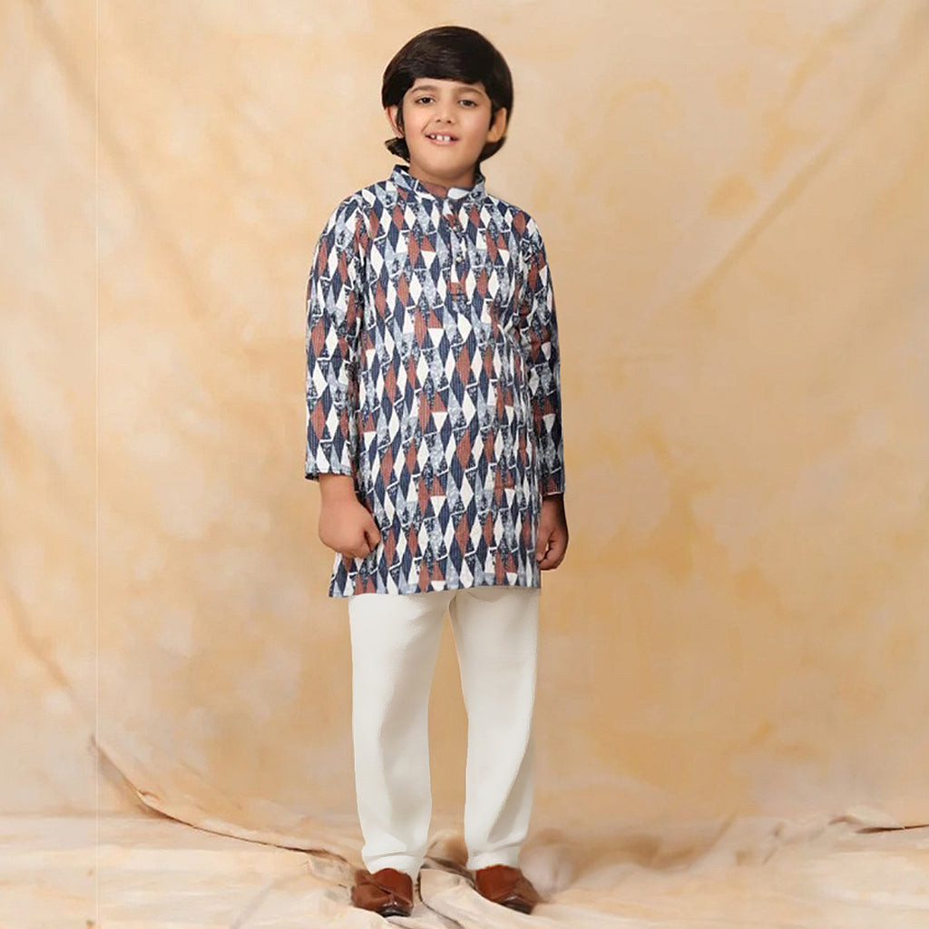 Boys Blue Printed Kurta Set Ethnic Gift Hamper Ethnicwear Boys