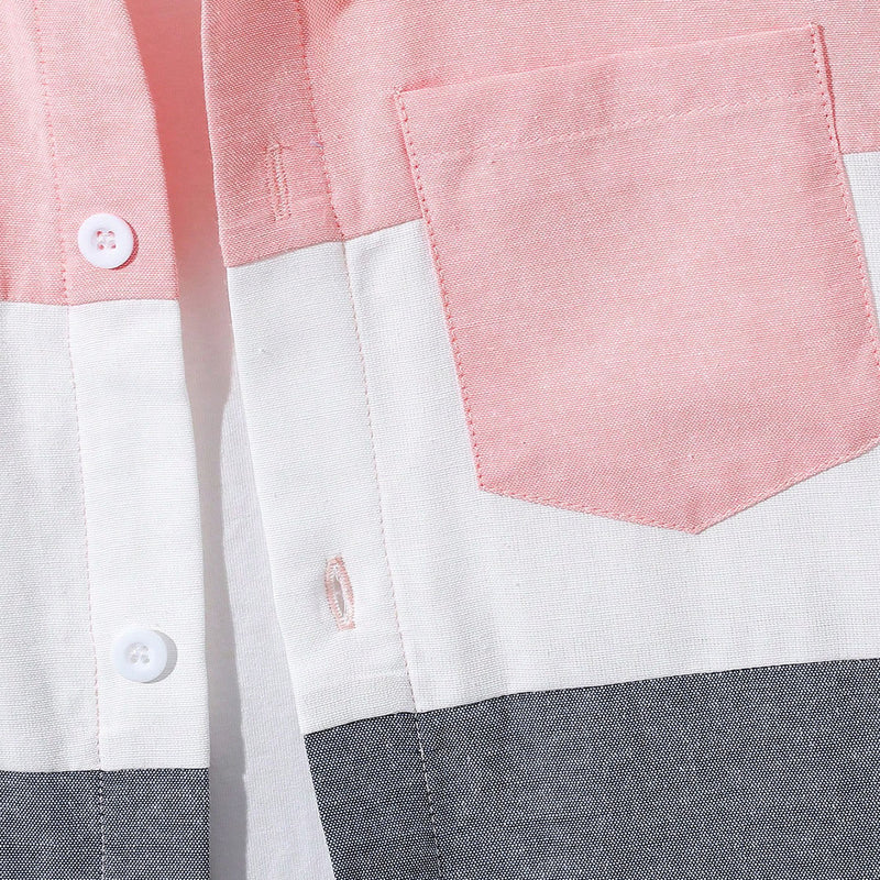 Boys Pink Short Sleeve Color-blocked Shirt Shirts