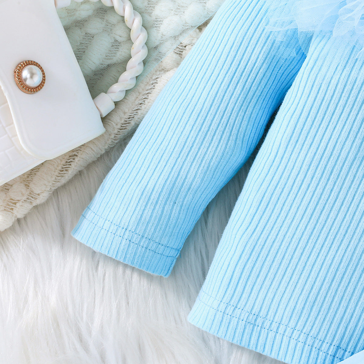 Girls Light Blue Solid Top With Pleated Skirt Winter Set 2 pc. Sets