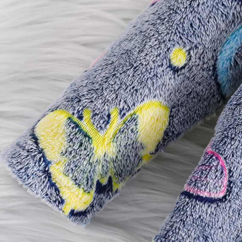 Girls Grey Self-Design Butterfly Patterns Hooded Fleece Sweatshirt With Pant Co-ord Sets 2 pc. Sets