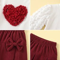 Girls White Heart Applique Long Sleeve Top with Pleated Skirt Sets 2 pc. Sets