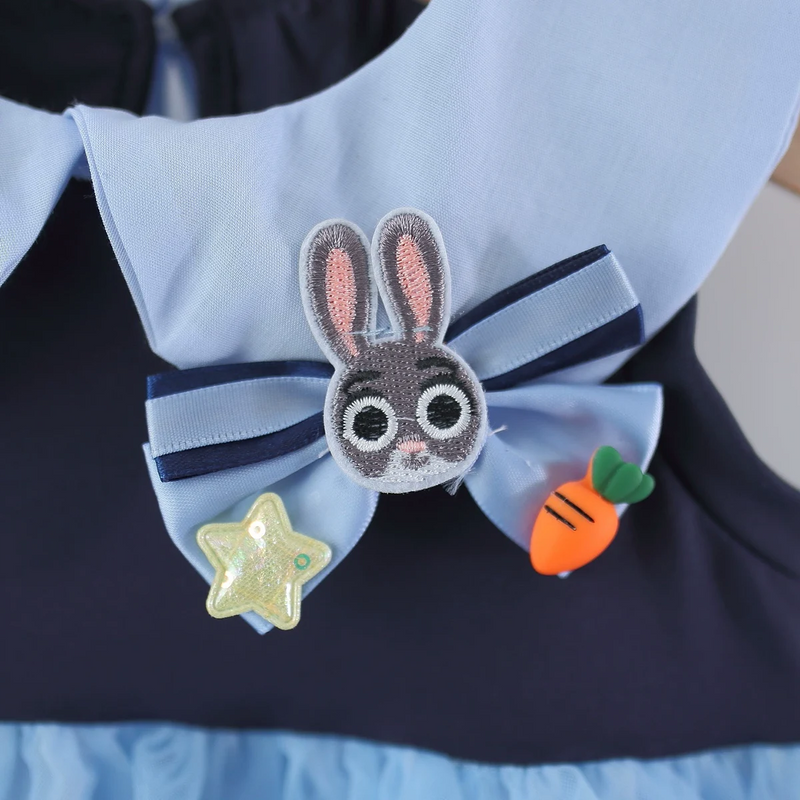Girls Blue Peter Pan Collar Fit & Flare Dress With Bunny Applique Casual Dresses