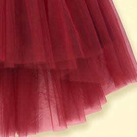 Girls Maroon Puff Sleeve High-Low Party Dress Party Dresses
