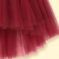 Girls Maroon Puff Sleeve High-Low Party Dress Party Dresses