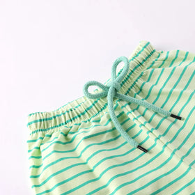 Girls Light Green Floral Graphic Short Sleeves Top With Drawstring Shorts Sets Sets