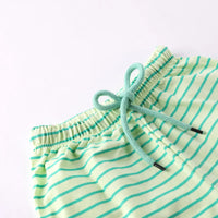 Girls Light Green Floral Graphic Short Sleeves Top With Drawstring Shorts Sets Sets