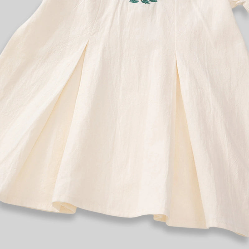 Girls Off White Embroidered Peter Pan Collar A-Line Dress Casual Dresses
