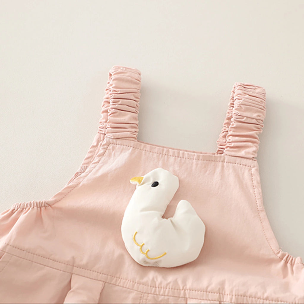 Girls Pink Duck Applique Dungaree With Printed T-Shirt Set Sets