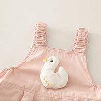 Girls Pink Duck Applique Dungaree With Printed T-Shirt Set Sets