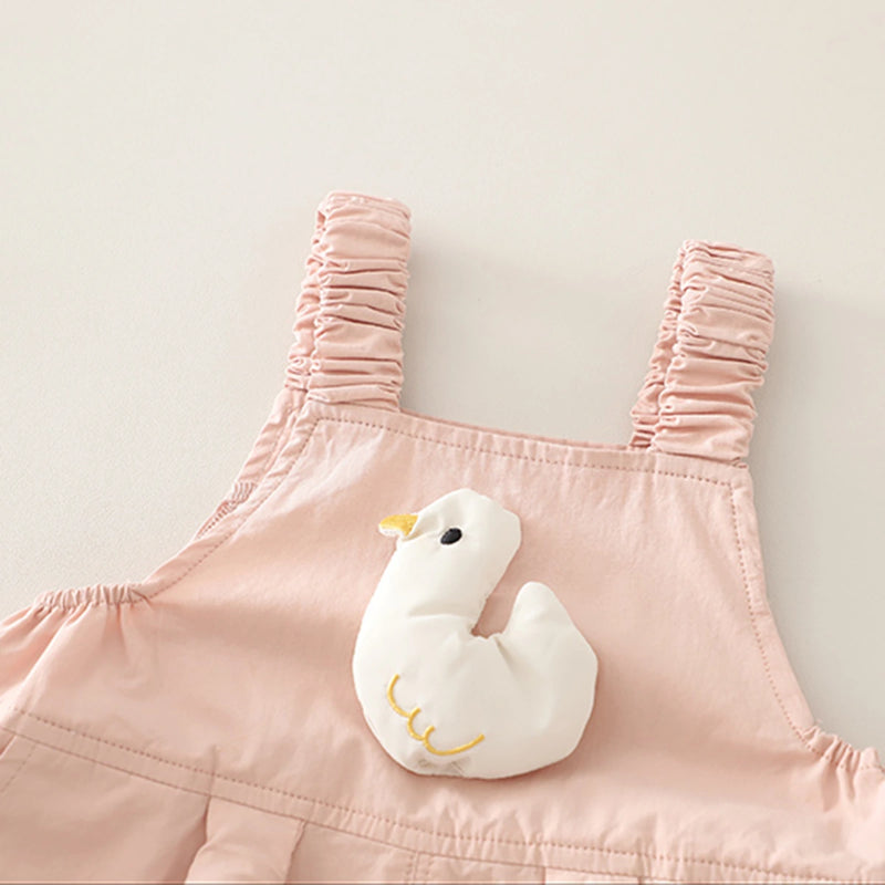 Girls Pink Duck Applique Dungaree With Printed T-Shirt Set Sets