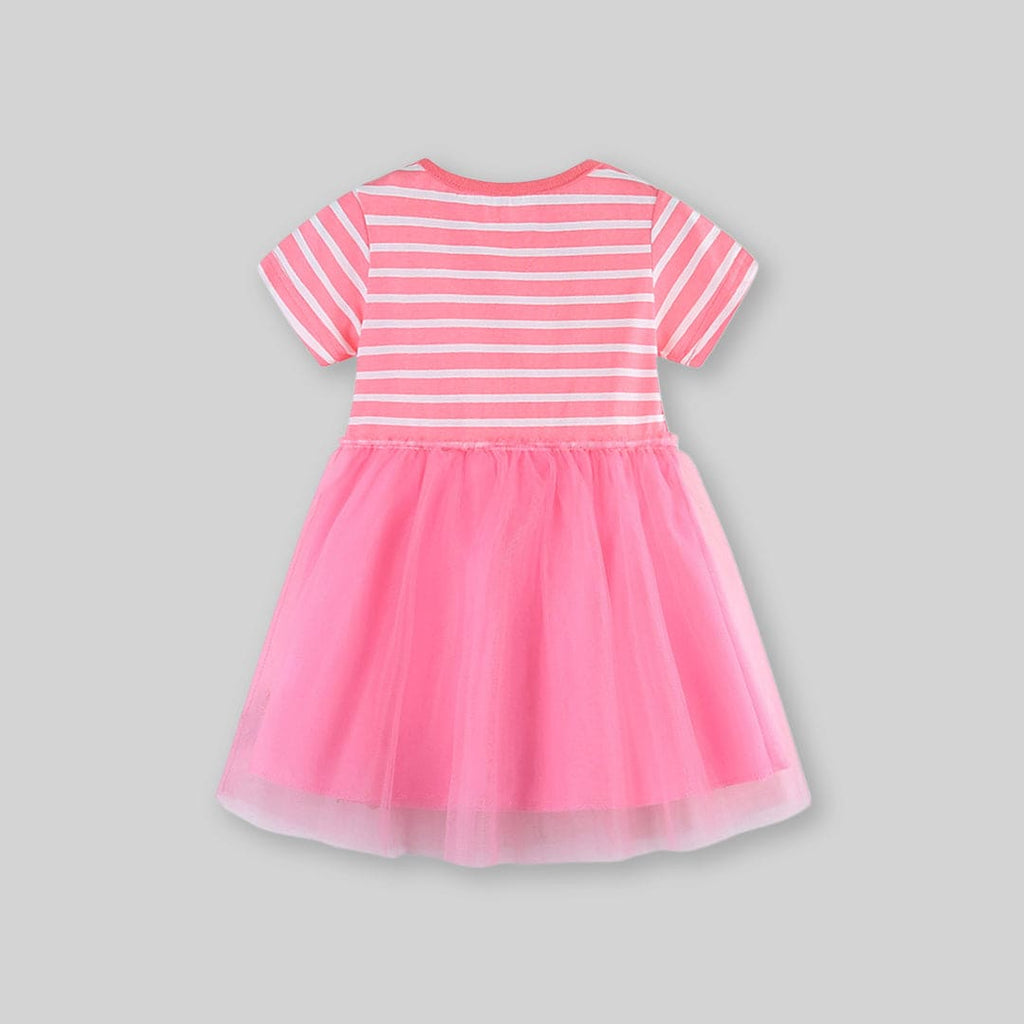 Girls Striped Cartoon Embroidery Dress Casual Dresses   
