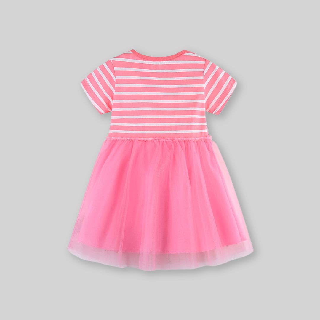 Girls Striped Cartoon Embroidery Dress Casual Dresses   
