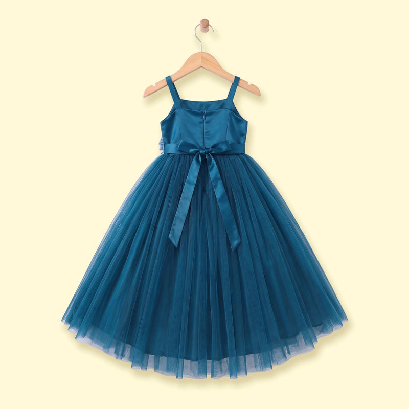 Girls Teal Blue 3D Floral Detail Sleeveless Party Gown Party Dresses