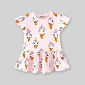 Girls Ice-cream Print Drop Waist Dress Casual Dresses   