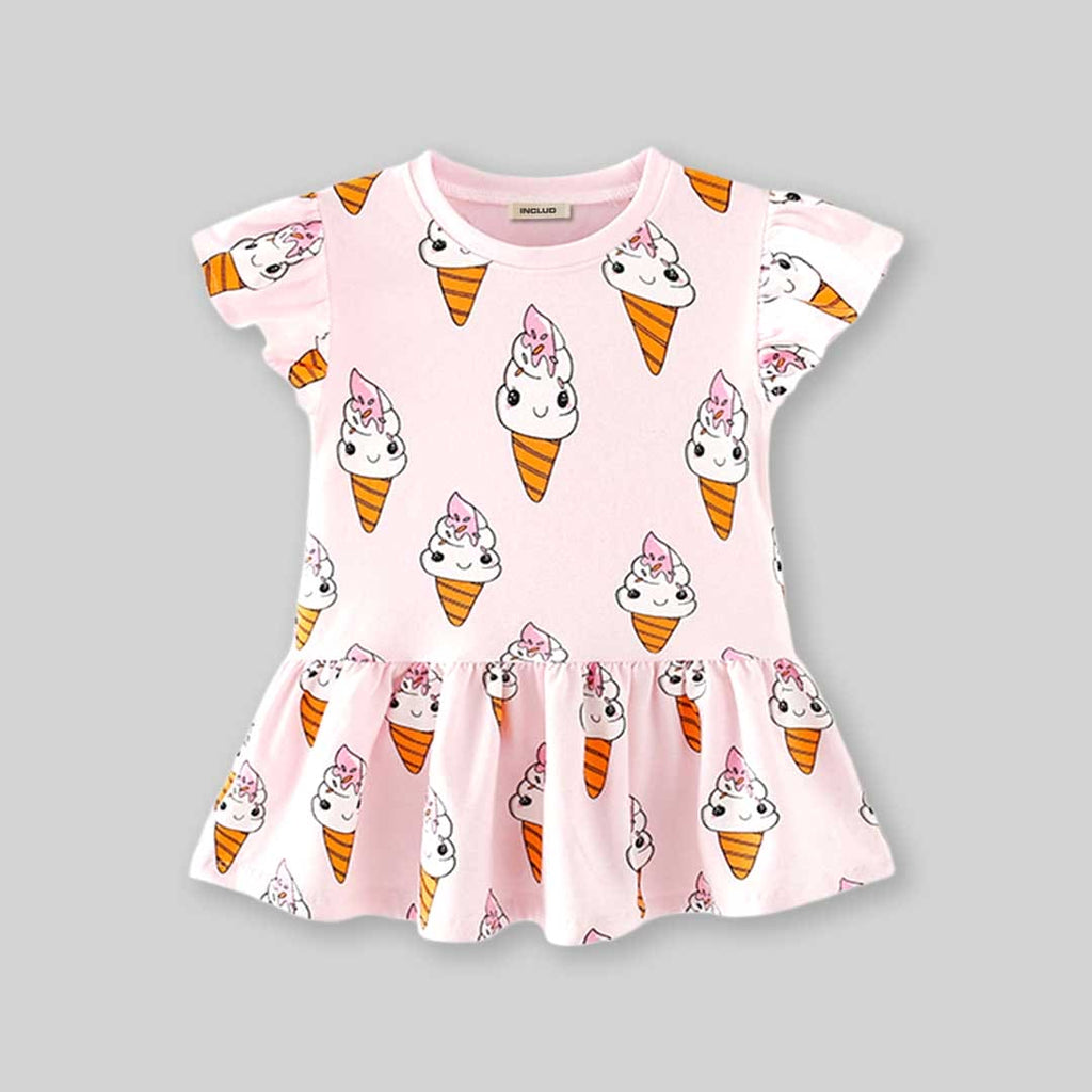 Girls Ice-cream Print Drop Waist Dress Casual Dresses   