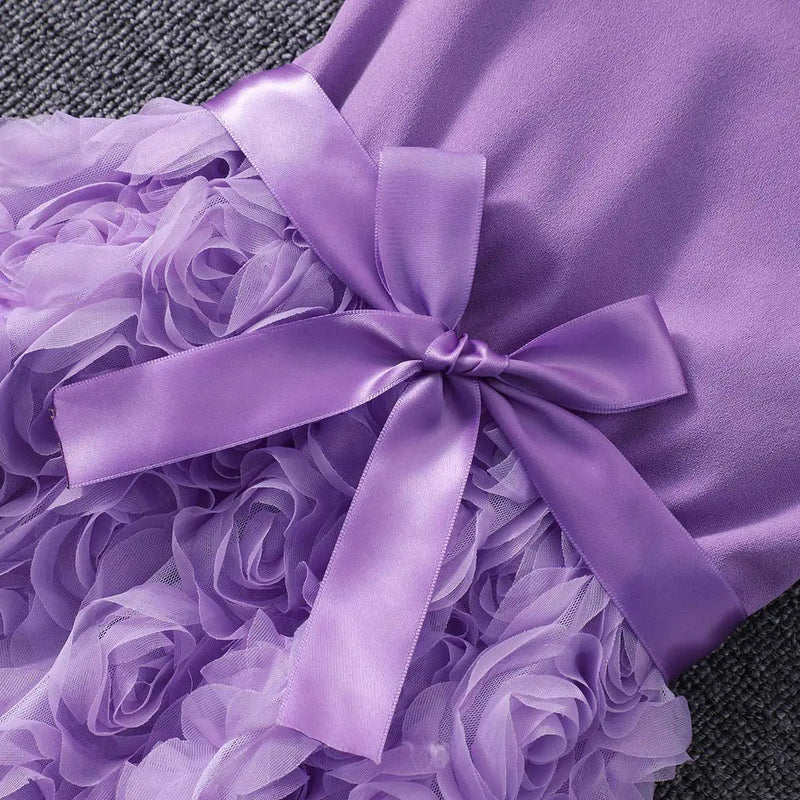 Girls Purple Rose Applique Tulle Overlay Fit & Flare Dress Casual Dresses