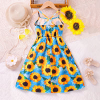Girls Blue Floral Print Sleeveless Fit & Flare Dress Casual Dresses