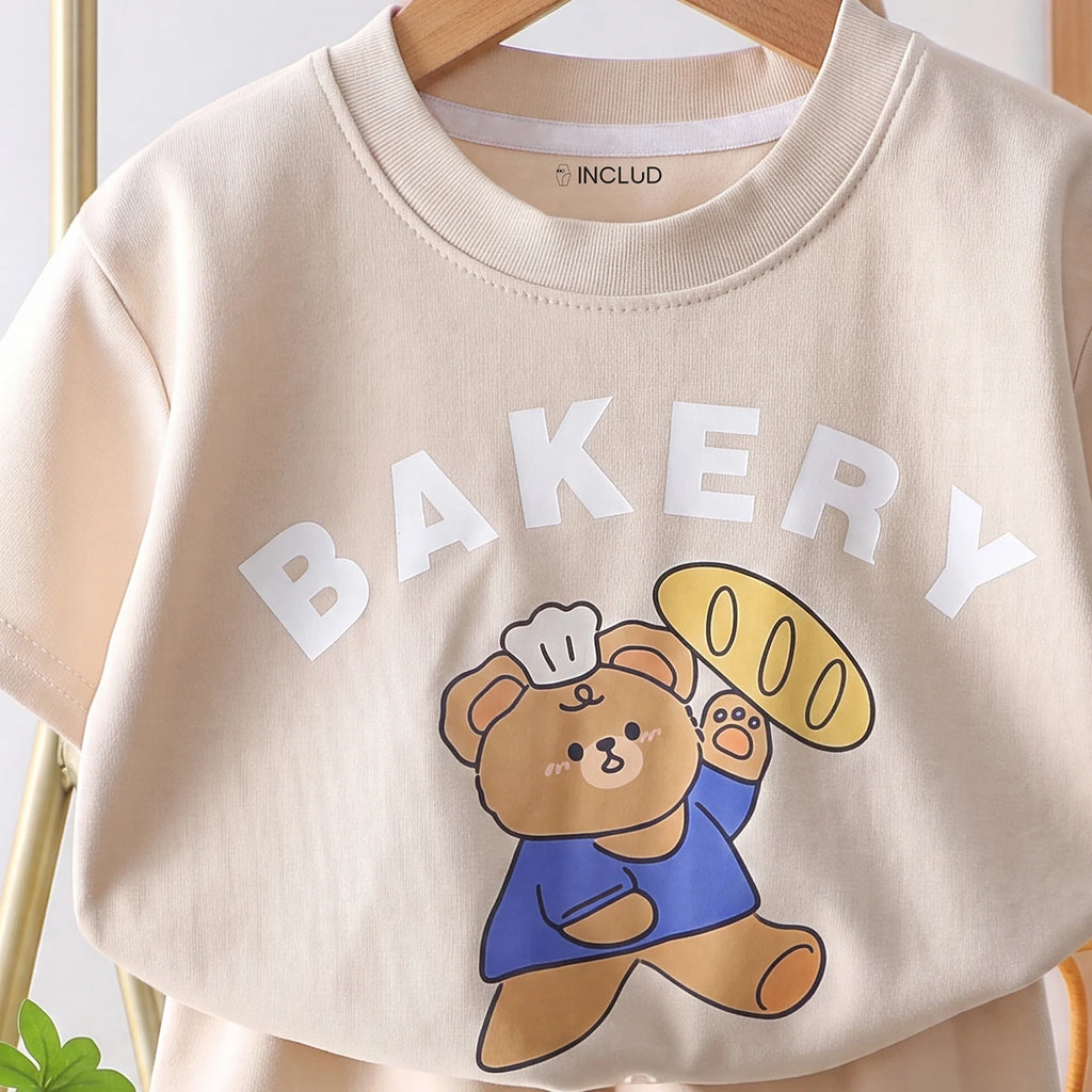 Boys Cream Typography Print T-Shirt With Shorts Sets 2 pc. Sets