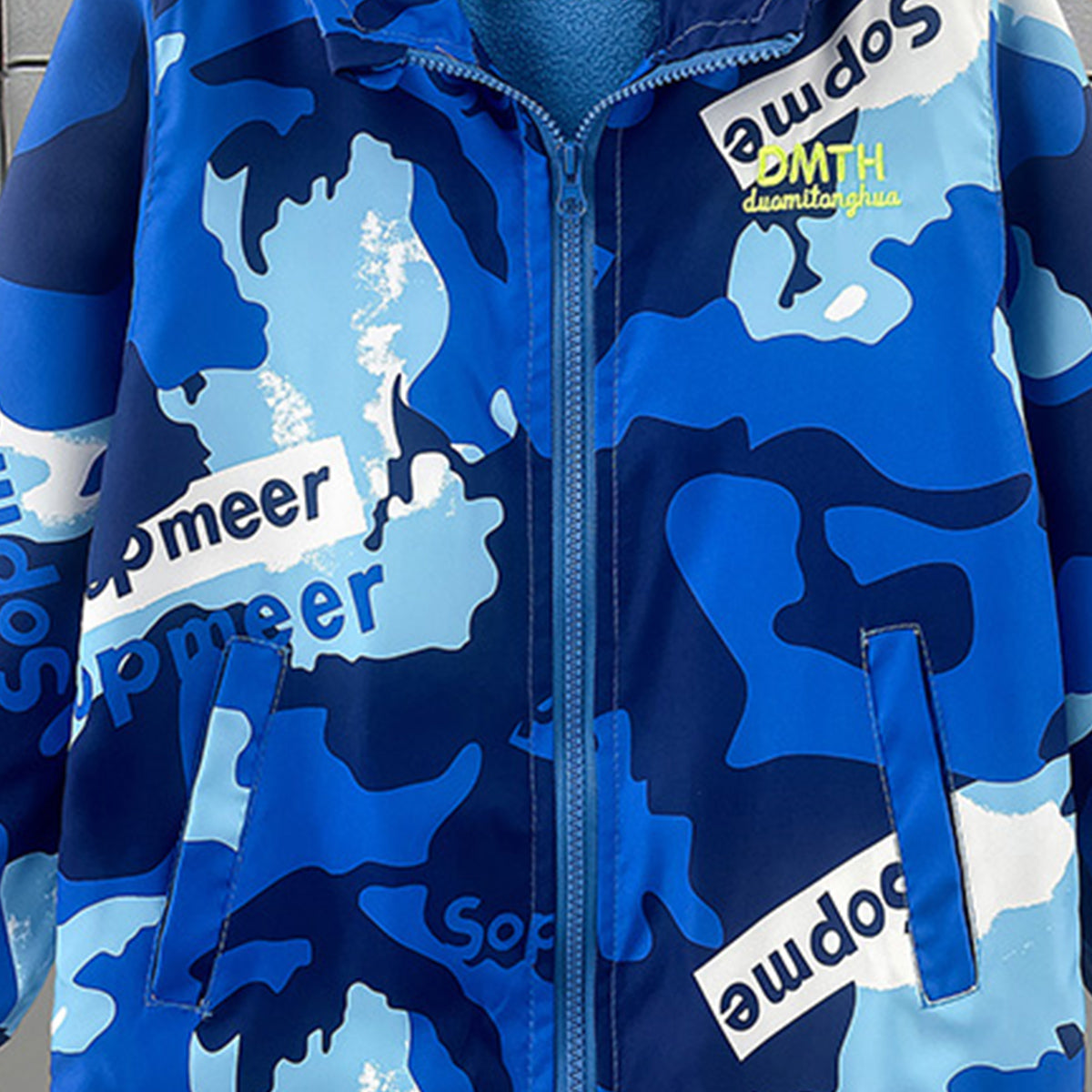 Boys Blue Abstract Printed Hooded Zipper Jacket Coats & Jackets