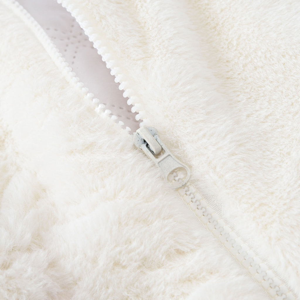 Girls White Solid Polar Fleece Ear Hooded Jacket Coats & Jackets