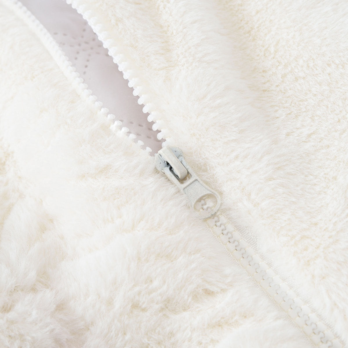 Girls White Solid Polar Fleece Ear Hooded Jacket Coats & Jackets