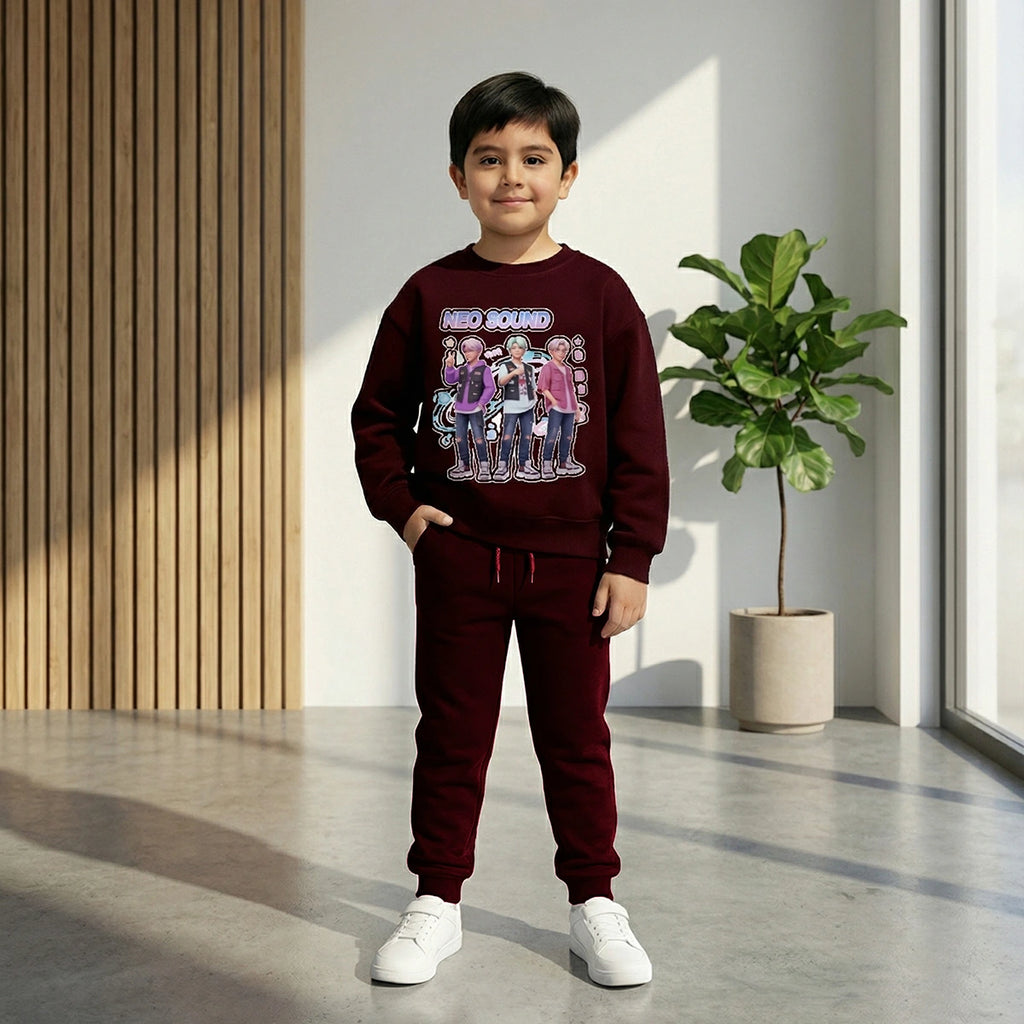 Boys Maroon Neo-Sound Graphics Sweatshirt With Jogger Co-ord Sets Sets Maroon 6-7 Y
