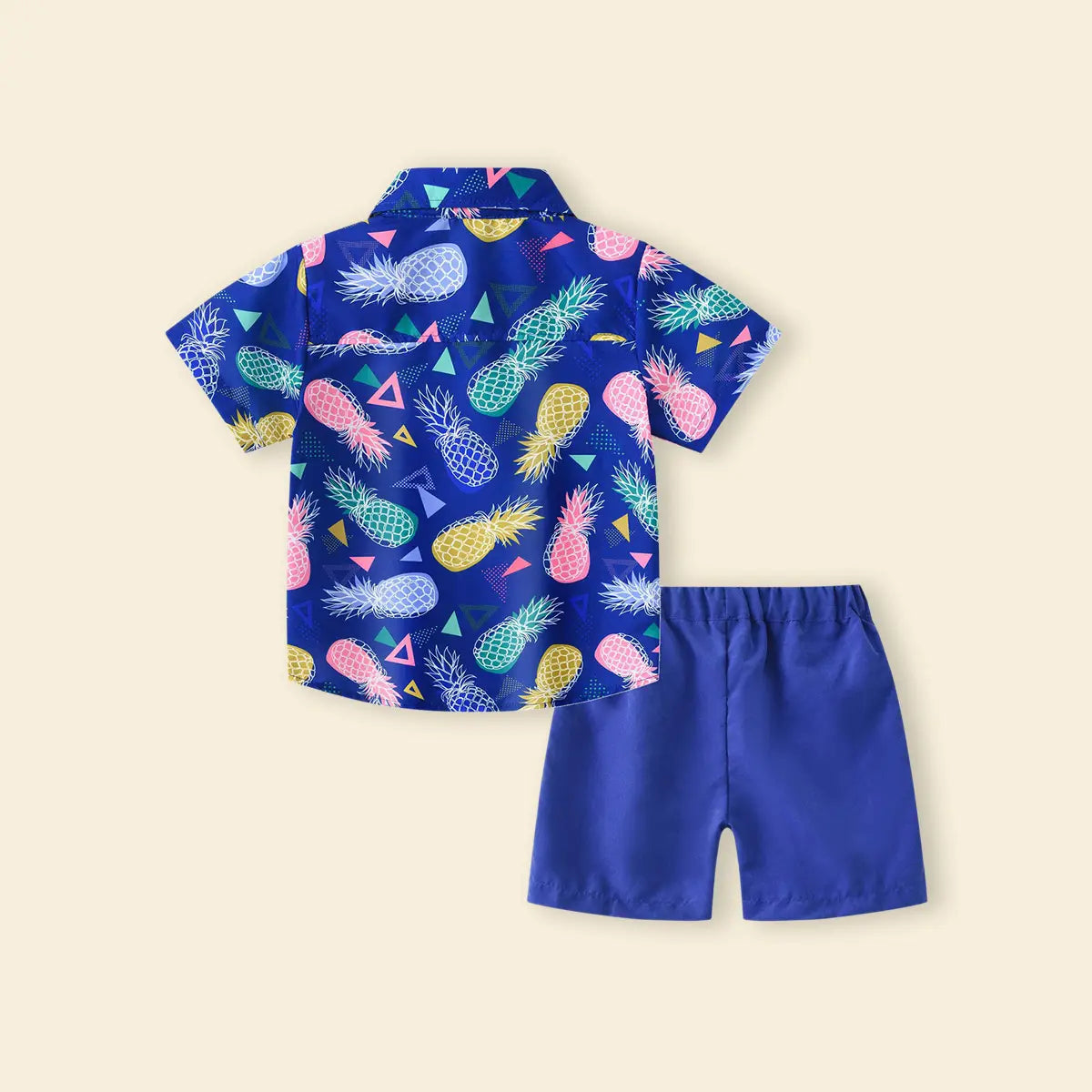 Boys Blue Pineapple Print Short Sleeves Shirt With Shorts Set Sets