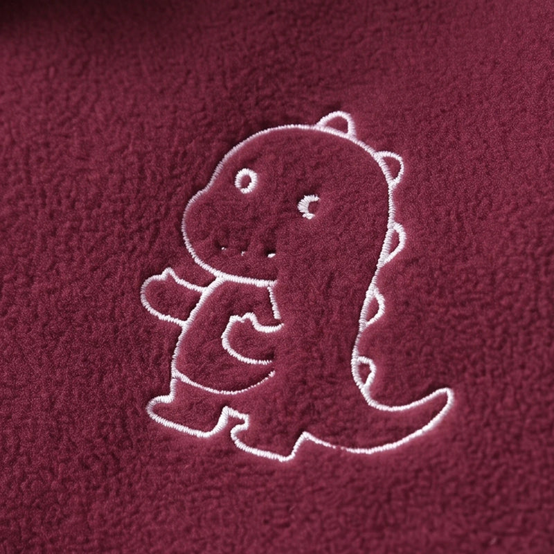 Boys Burgundy Dinosaur Embroidered Hooded Jacket Coats & Jackets