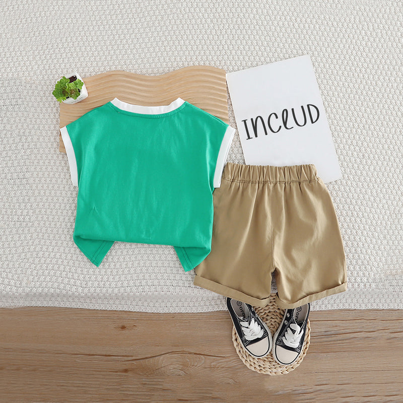 Boys Green Graphic Extended Shoulder T-Shirt With Shorts Set 2 pc. Sets