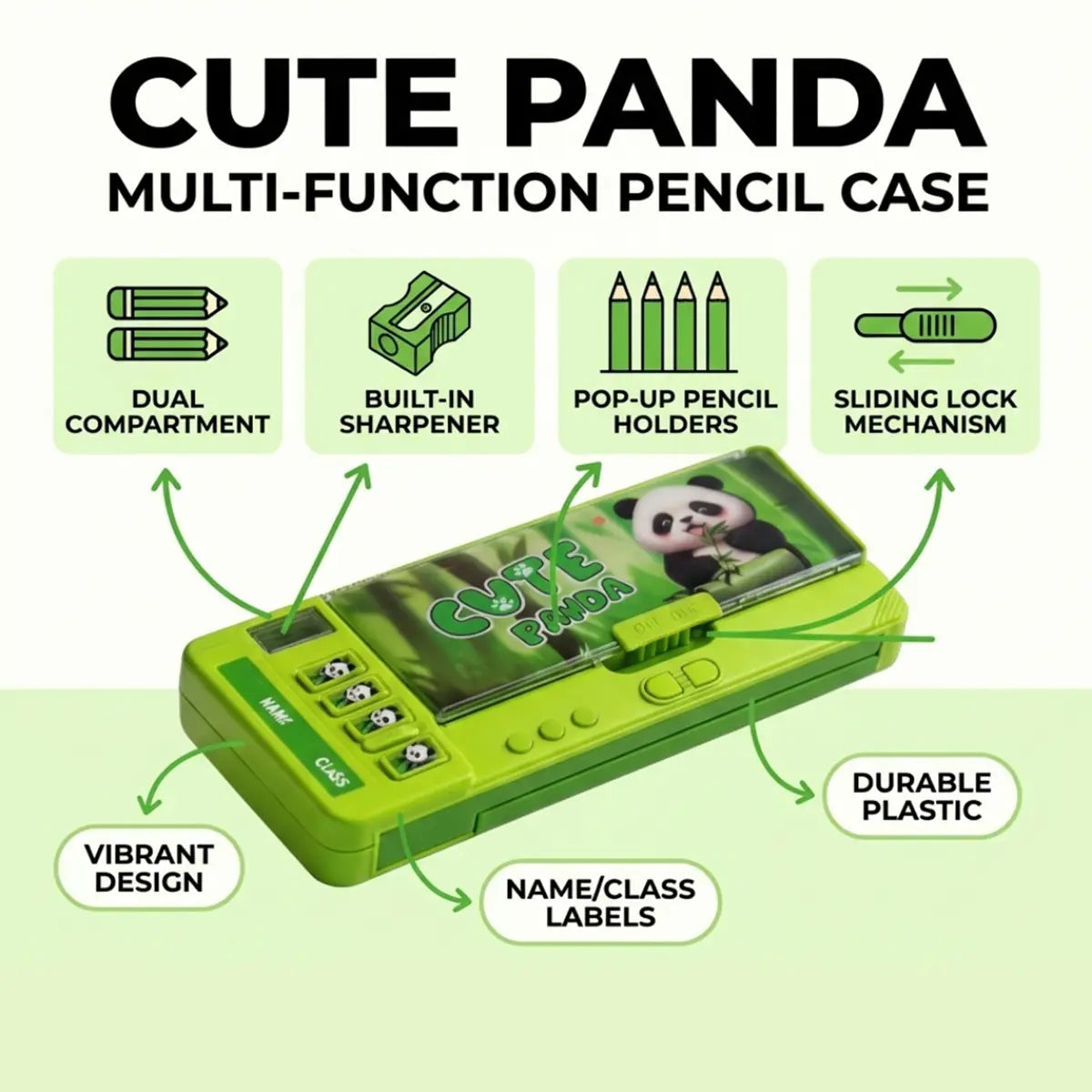 Panda Theme Magnetic Pencil Box Multi-Compartment School Stationery Box Trending Accessories