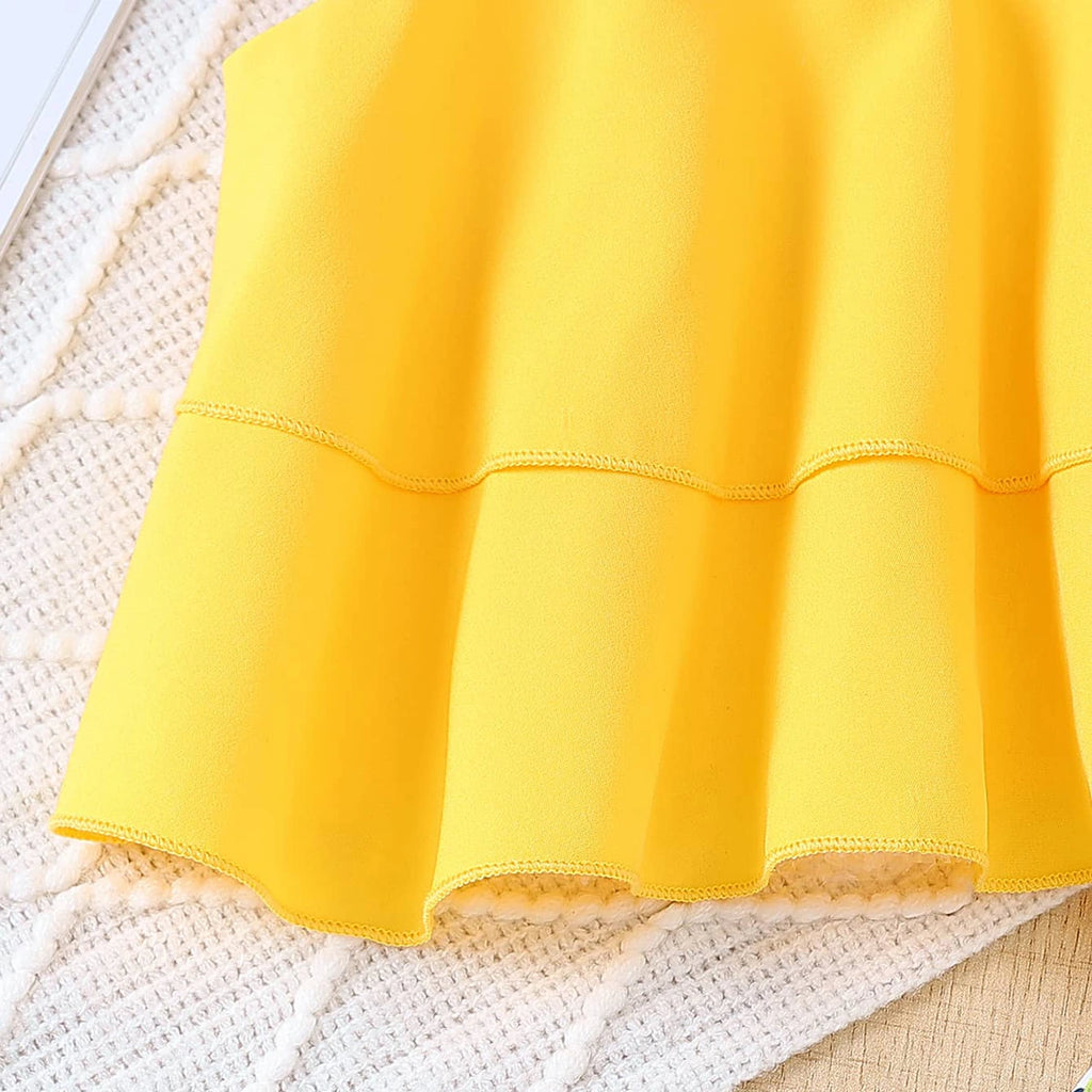 Girls Yellow Sleeveless Ruffled Top With Fruit Print Pants Sets 2 pc. Sets