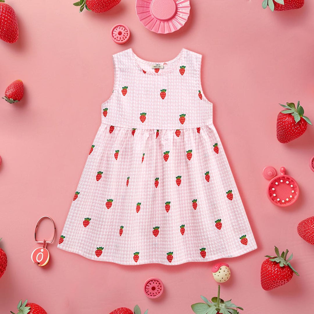 Girls Strawberry Print Fit & Flared Dress Casual Dresses Pink 1-2 Y 