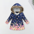 Girls Navy Blue Rose Printed Hooded Puffer Jacket Coats & Jackets Navy Blue 3-4 Y
