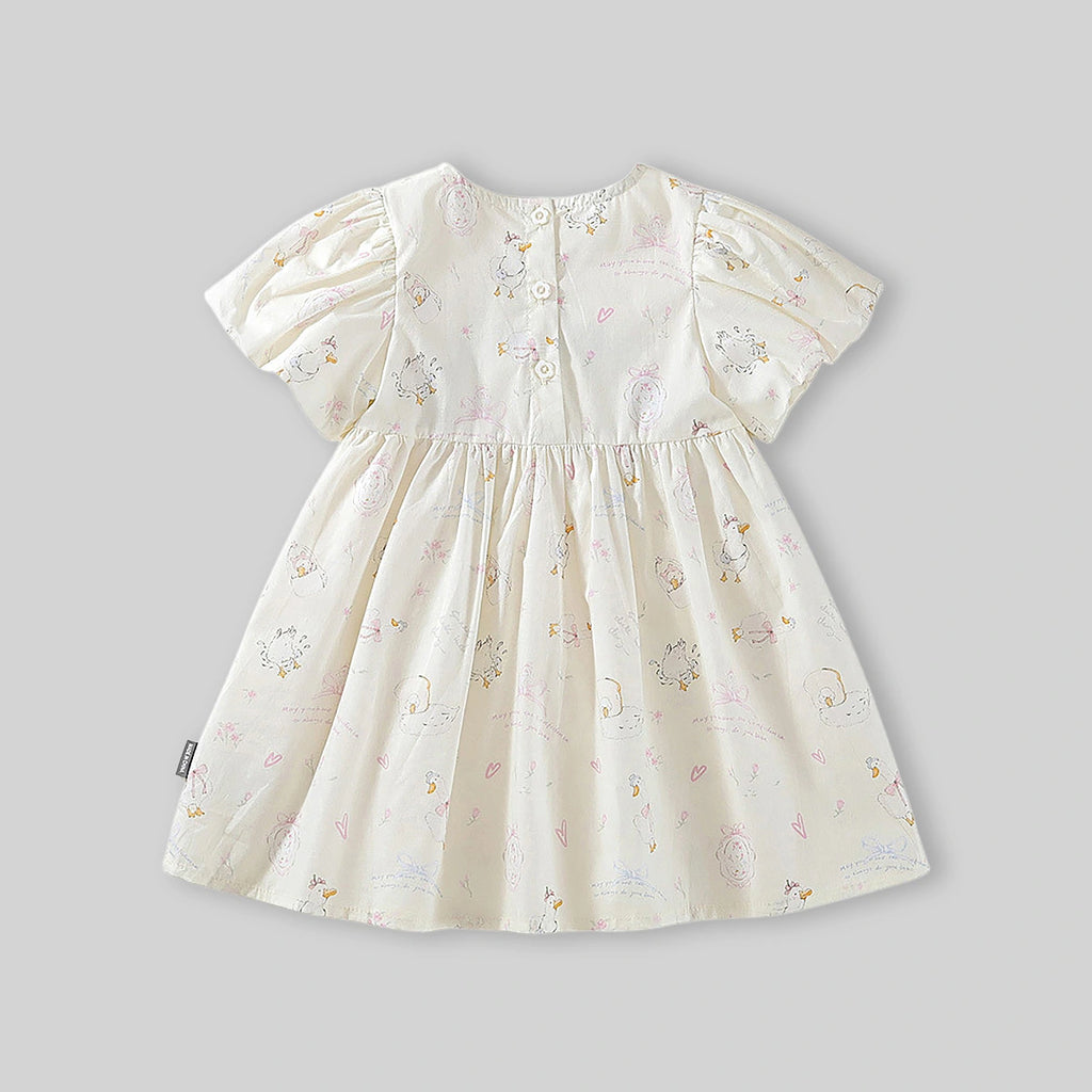 Girls Off-White Printed Short Sleeve Fit & Flare Dress Casual Dresses