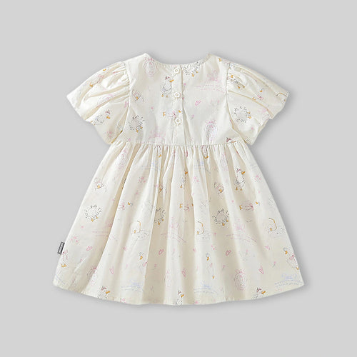 Girls Off-White Printed Short Sleeve Fit & Flare Dress Casual Dresses