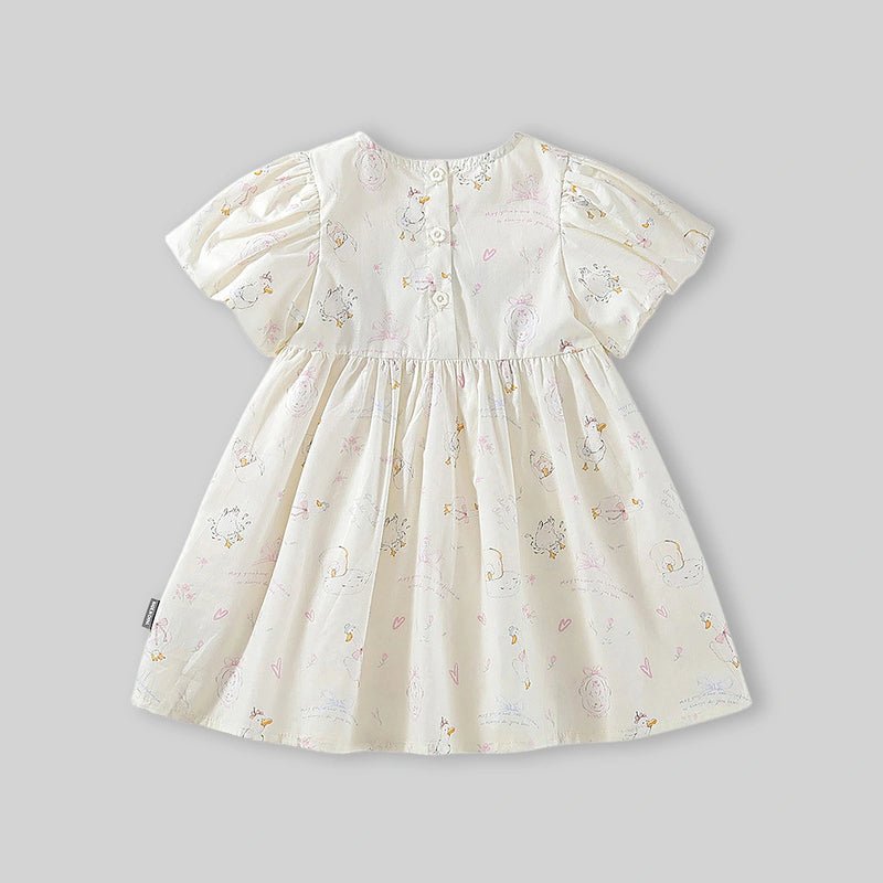 Girls Off-White Printed Short Sleeve Fit & Flare Dress Casual Dresses