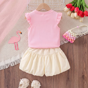 Girls Pink Goose Flutter Sleeve Top With Shorts Sets 2 pc. Sets