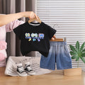 Boys Black Gaming Console Print T-Shirt With Denim Shorts Set Sets Black 1-2 Y