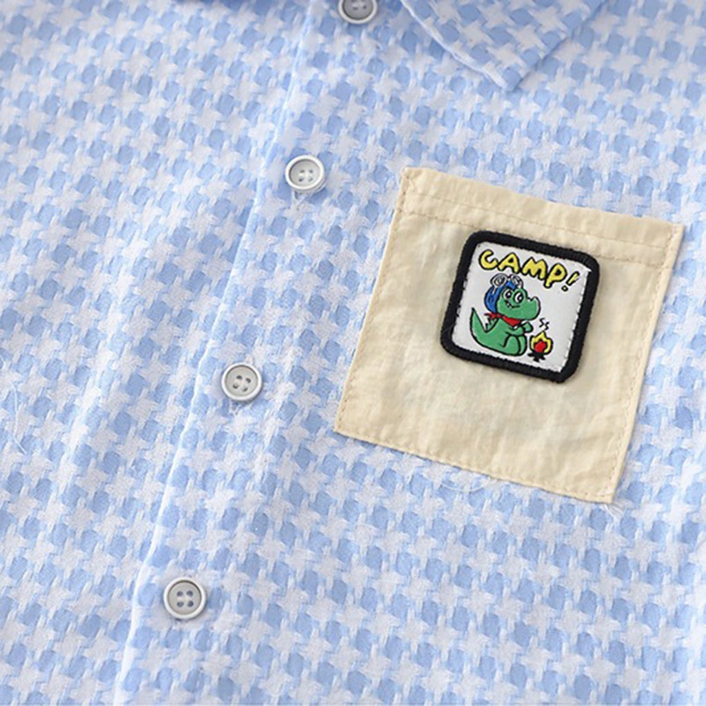 Boys Blue Checked Short Sleeve Shirt With Denim Shorts Sets 2 pc. Sets