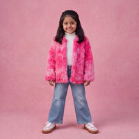 Girls Pink Solid Faux Fur Jacket Coats & Jackets Pink 3-4 Y
