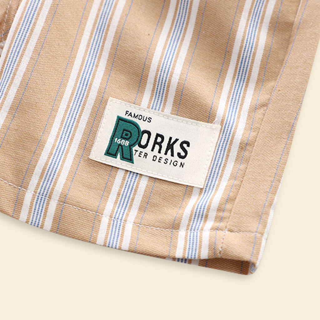 Boys Khaki T-shirt with Striped Bermudas Set Sets   