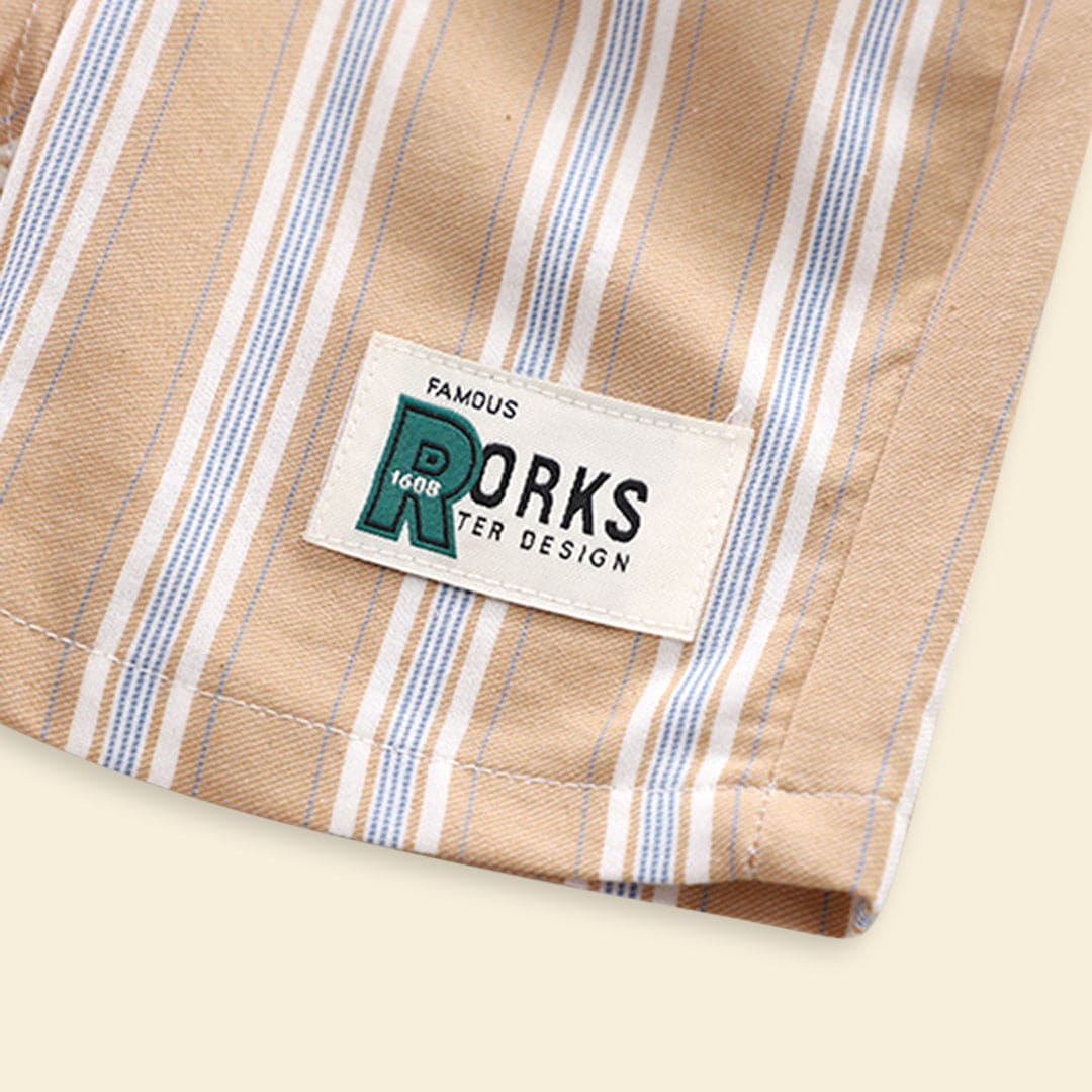 Boys Khaki T-shirt with Striped Bermudas Set Sets   