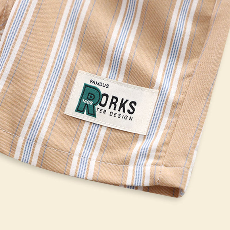 Boys Khaki T-shirt with Striped Bermudas Set Sets   