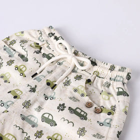 Boys Green Tropical Print T-shirt With Printed Shirt and Shorts Sets Sets
