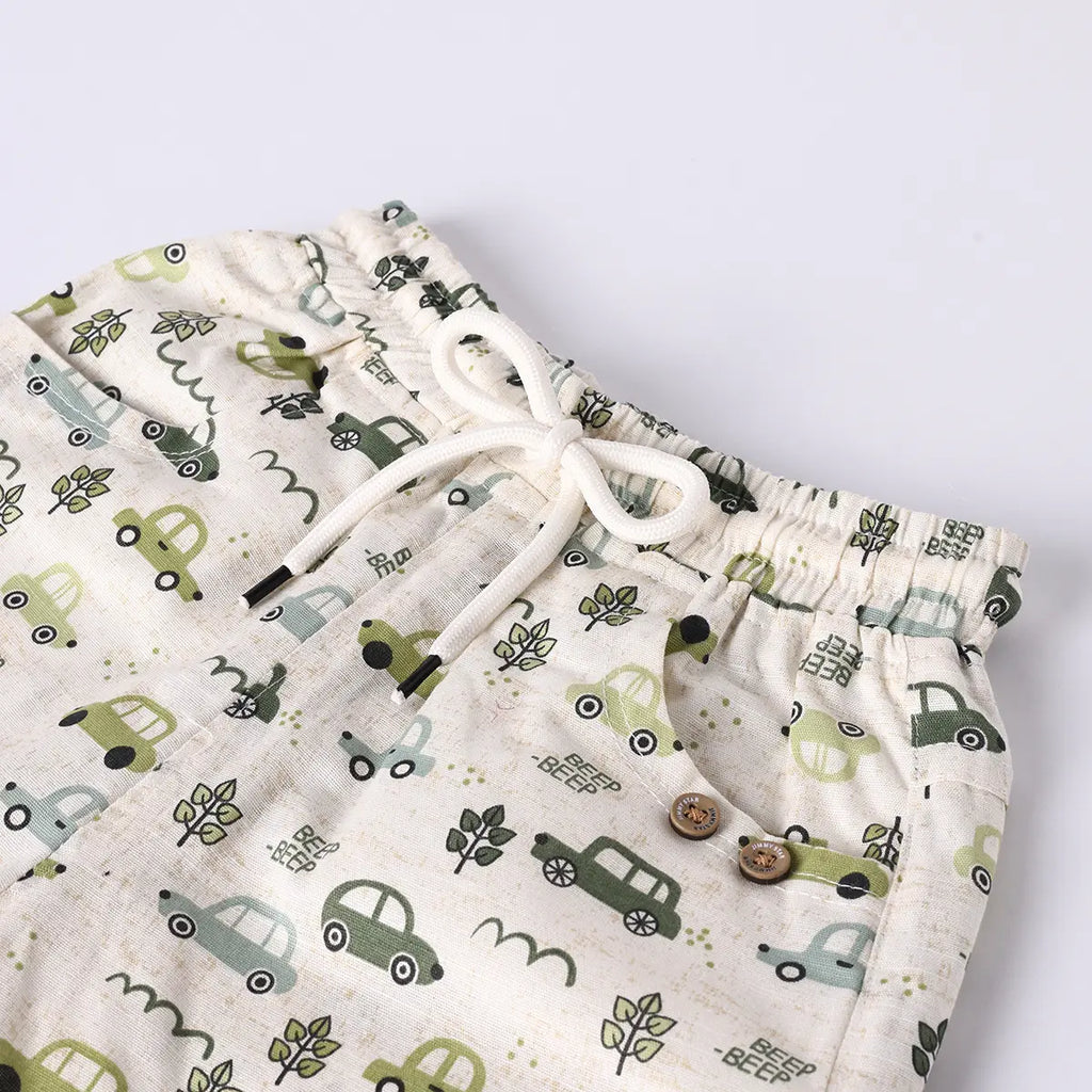 Boys Green Tropical Print T-shirt With Printed Shirt and Shorts Sets Sets