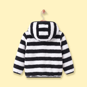 Boys Black Fleece Striped Hooded Zip-up Jacket Coats & Jackets