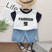 Boys Black Passion Print Short Sleeve T-Shirt With Denim Shorts Set 2 pc. Sets Black 1-2 Y